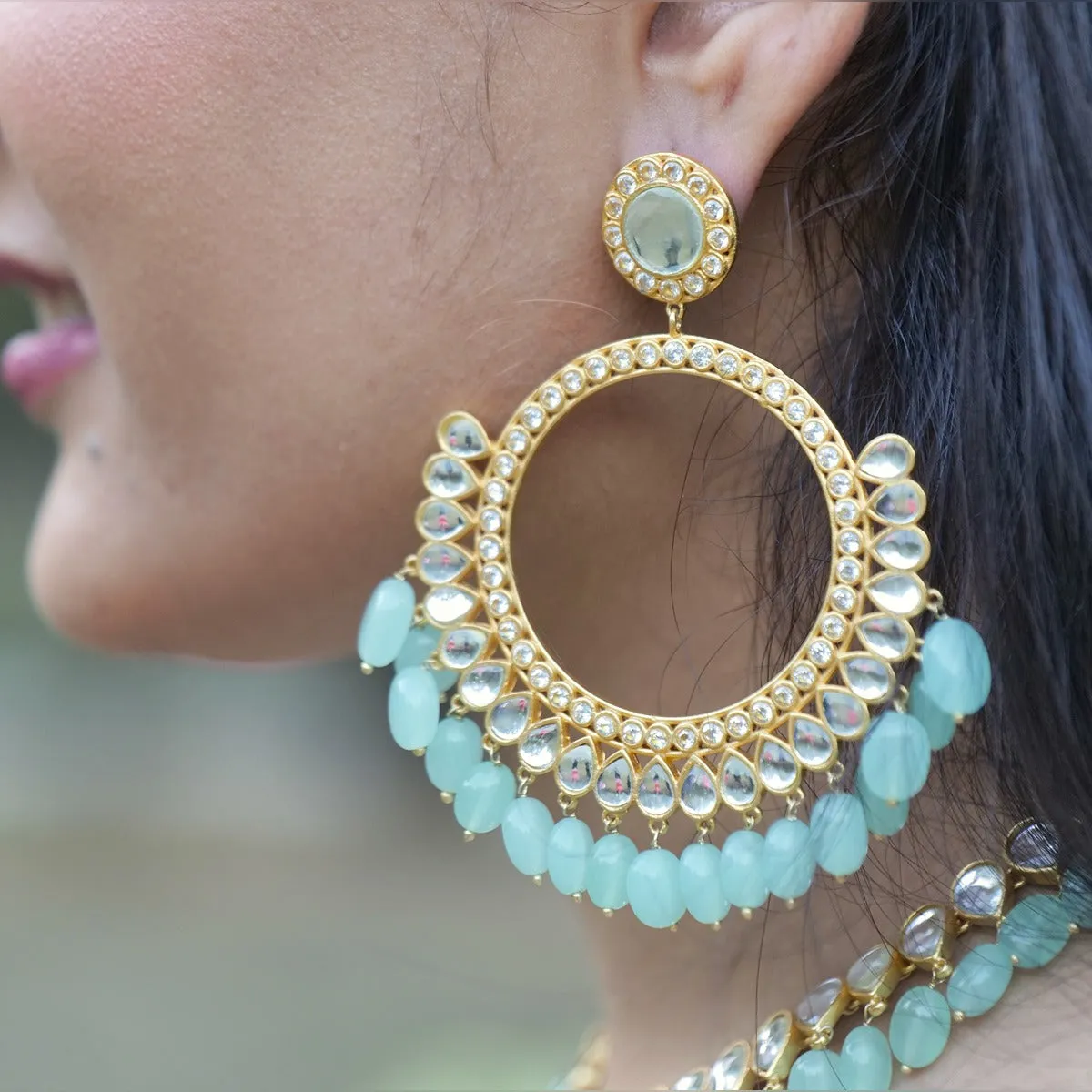 Mehfil Earrings - Aqua Green Hydro Quartz