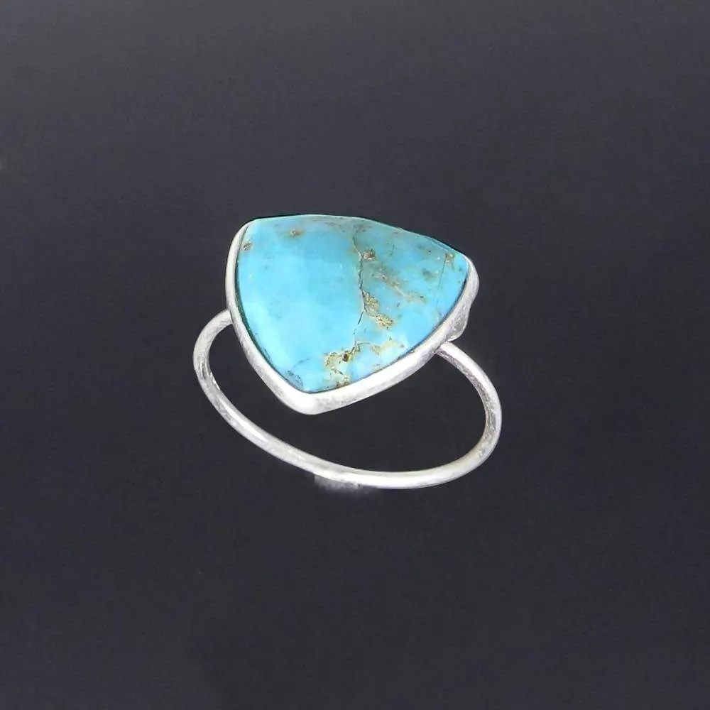 Natural Turquoise Ring, Handmade Trillion Gemstone 925 Silver Bezel Ring