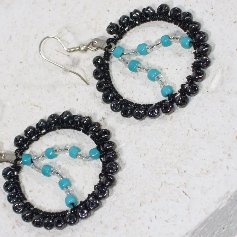 Odda Hoop Turquoise Bead Earrings