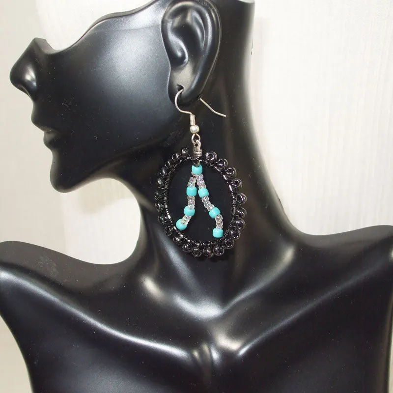 Odda Hoop Turquoise Bead Earrings