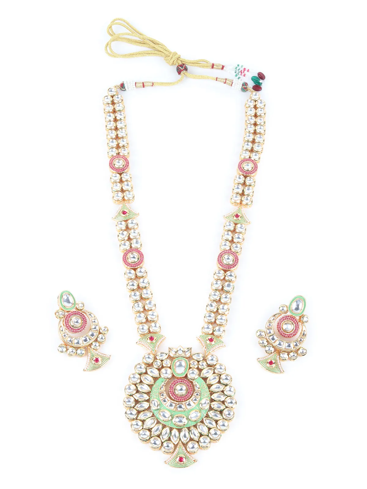 Odette Gold and Green Long Minakari Jewelry Set For Women