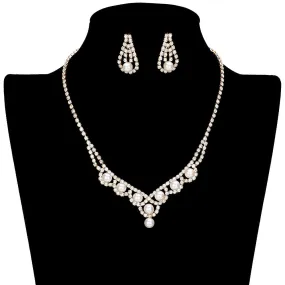 Pearl Embellished Rhinestone Jewelry Set