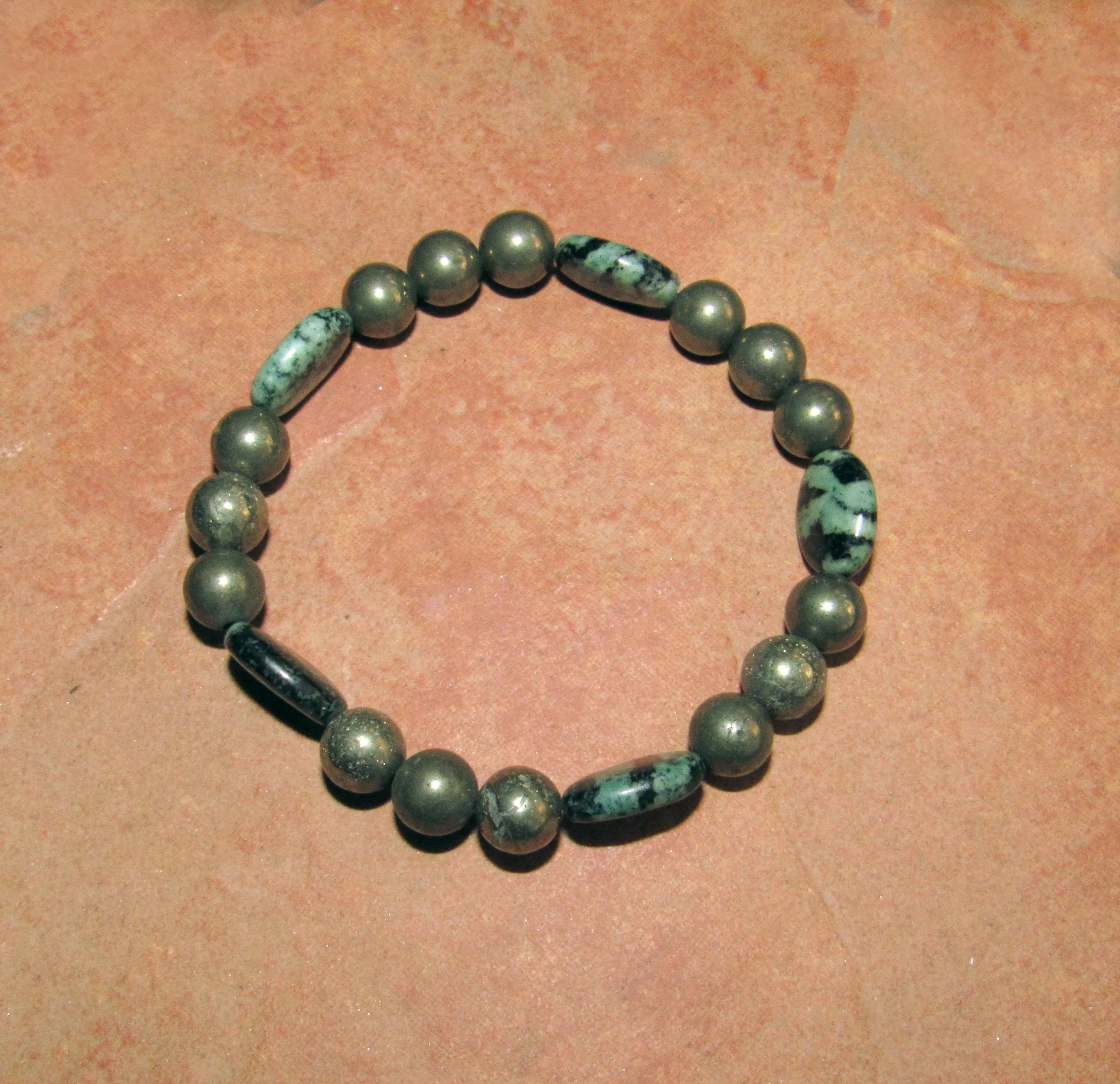 Pyrite and African Turquoise Stretch Bracelet