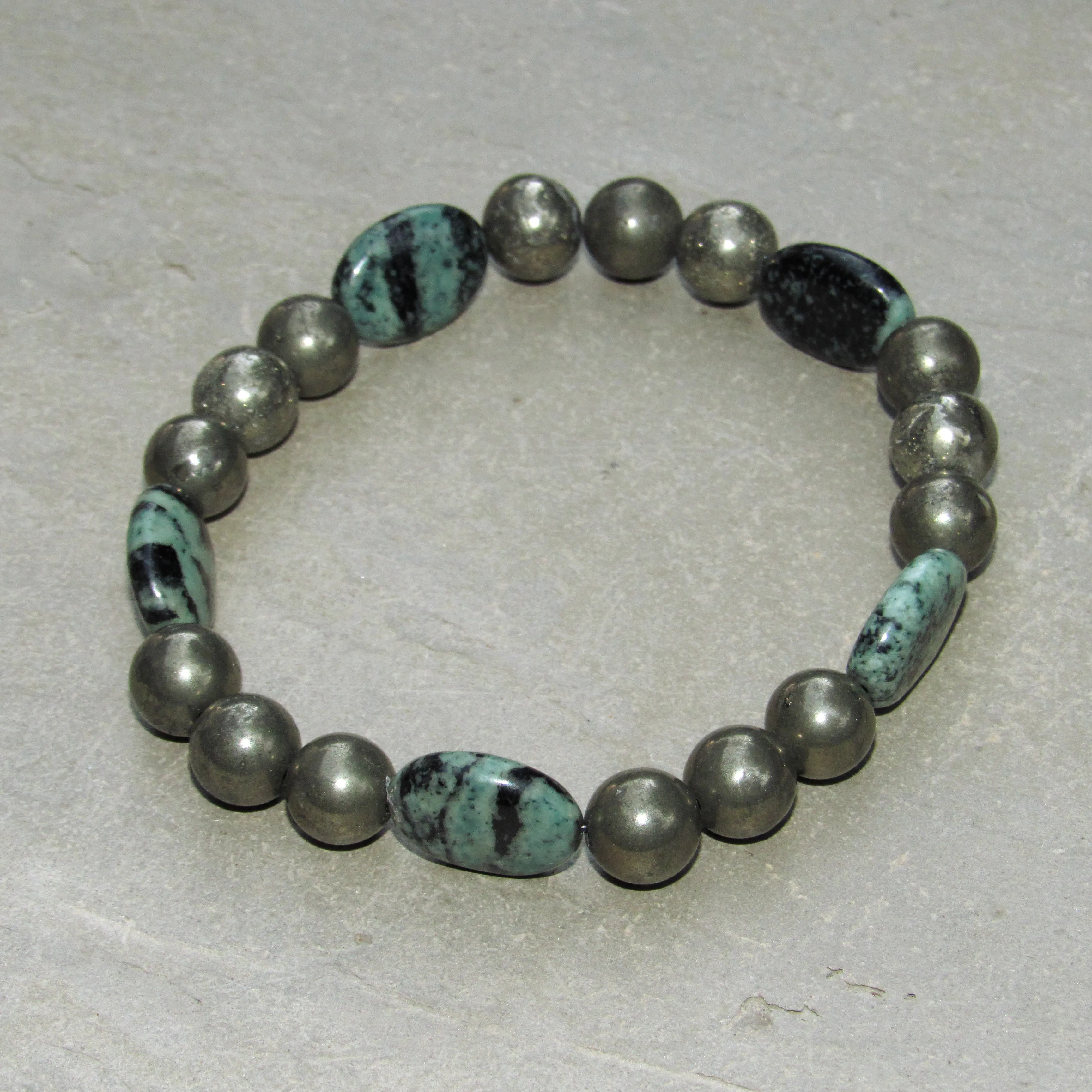 Pyrite and African Turquoise Stretch Bracelet