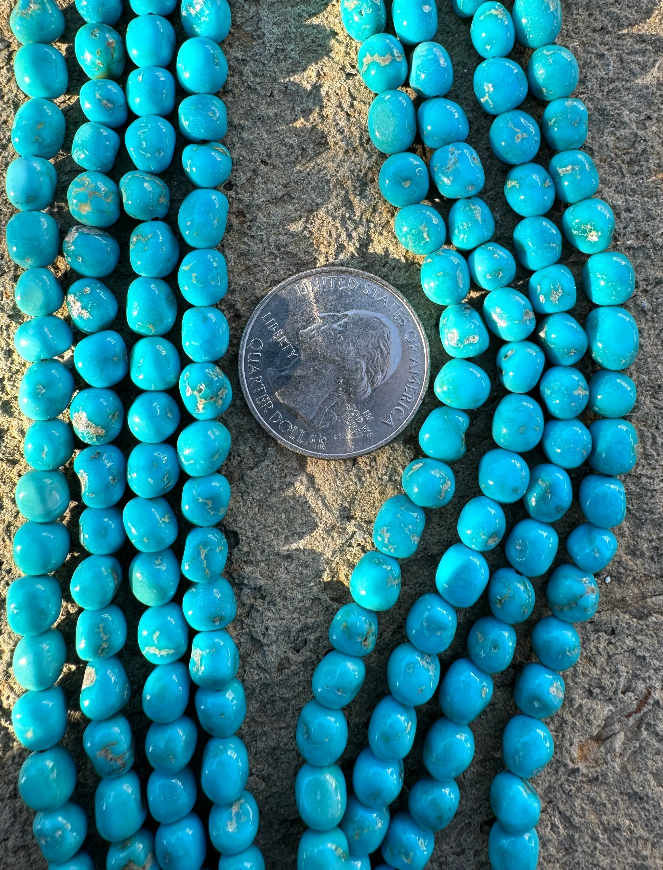 RARE Blue Ridge Turquoise (Nevada) 6mm Rounded Nugget Beads, 16 inch Strand