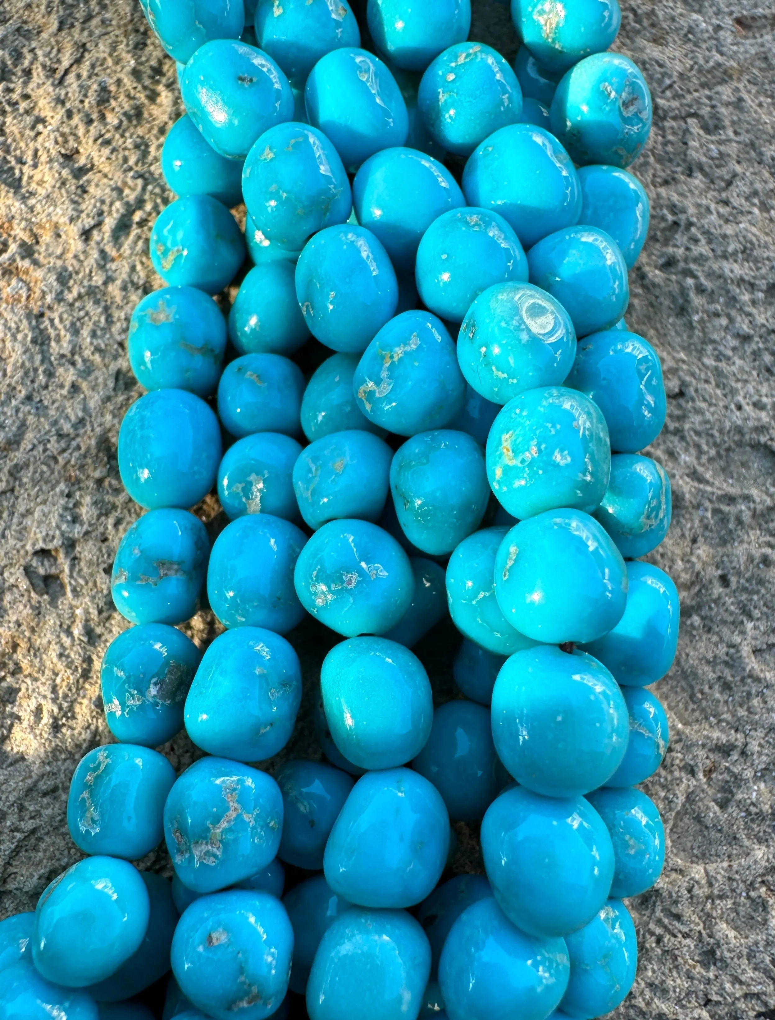 RARE Blue Ridge Turquoise (Nevada) 6mm Rounded Nugget Beads, 16 inch Strand