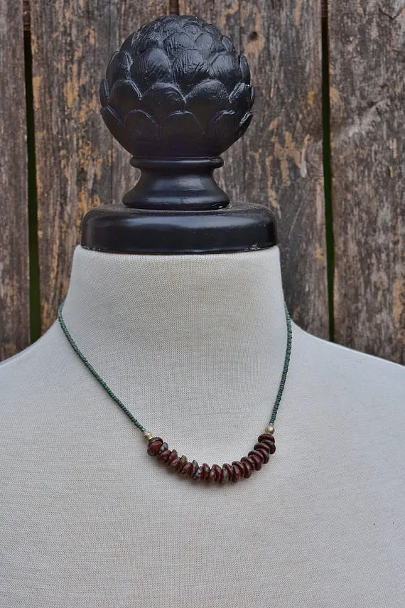 Red necklace, boho jewelry, boho necklace, unique jewelry, Czech glass jewelry