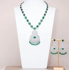 Ria Green & White Gold Luxury Necklace & Earring Set By Jaipur Rose Luxury Indian Jewelry Online