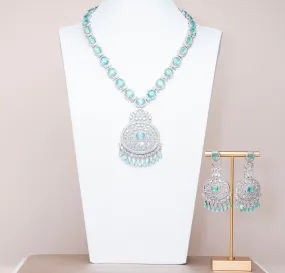 Ria Mint & White Gold Luxury Necklace & Earring Set By Jaipur Rose Luxury Indian Jewelry Onli