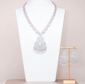 Ria Pink & White Gold Luxury Necklace & Earring Set By Jaipur Rose Luxury Indian Jewelry Online