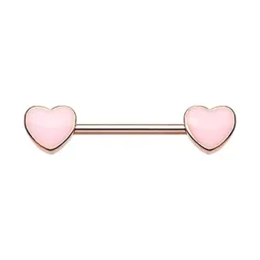 Rose Gold True Love Enamel Heart Inlay WildKlass Nipple Barbell Ring