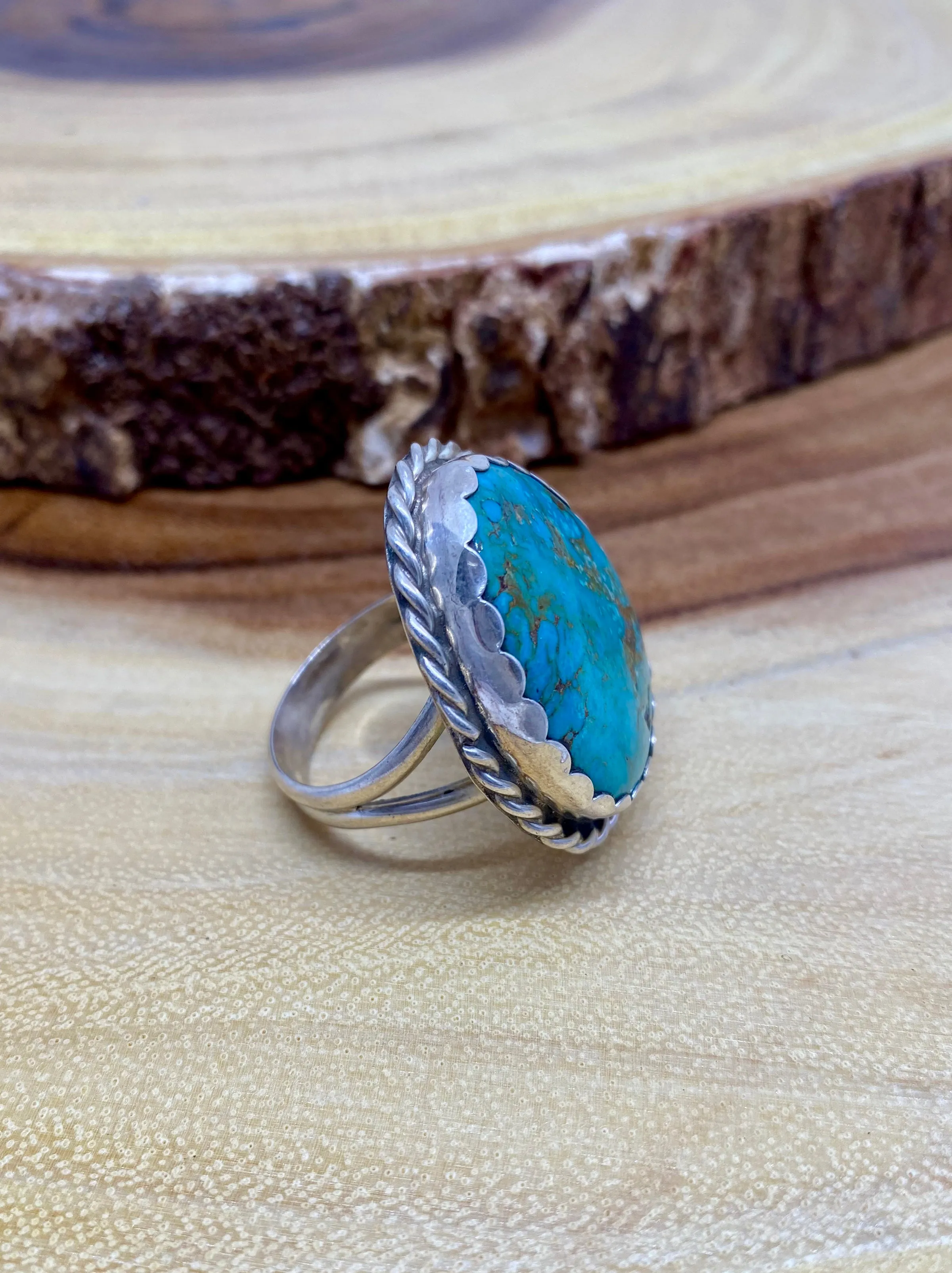 ROUND WE GO Sterling Silver & Turquoise Navajo Ring, Size 13