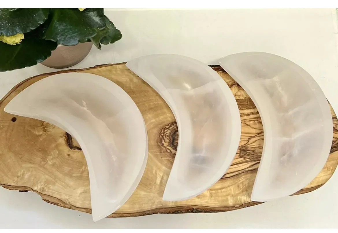 Selenite moon jewelry dish