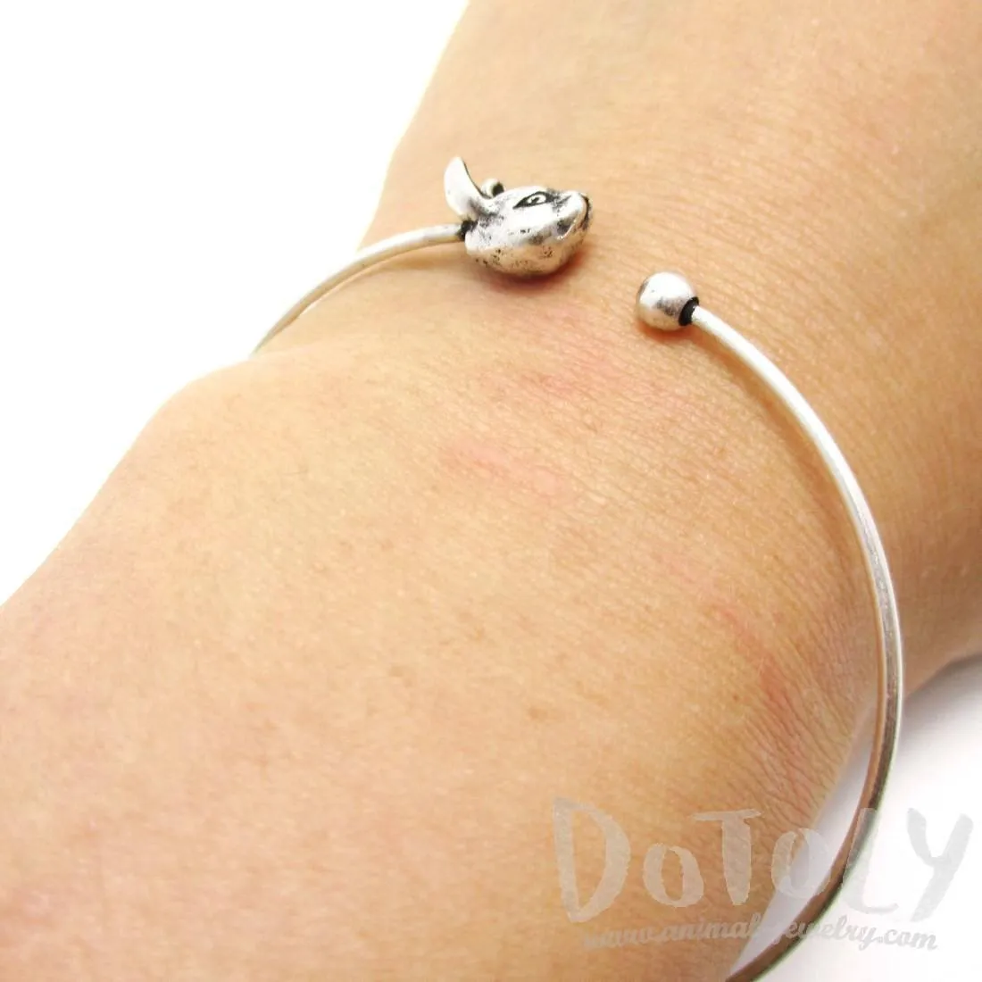 Simple Bunny Rabbit Charm Bangle Bracelet Cuff in Silver | Animal Jewelry