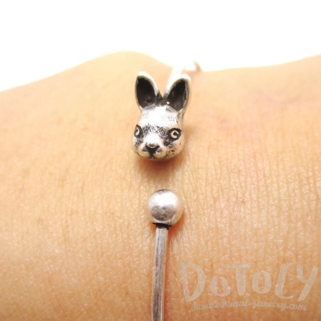 Simple Bunny Rabbit Charm Bangle Bracelet Cuff in Silver | Animal Jewelry