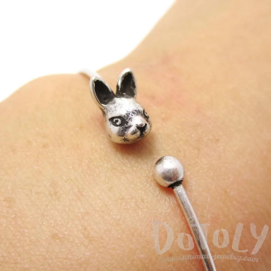 Simple Bunny Rabbit Charm Bangle Bracelet Cuff in Silver | Animal Jewelry