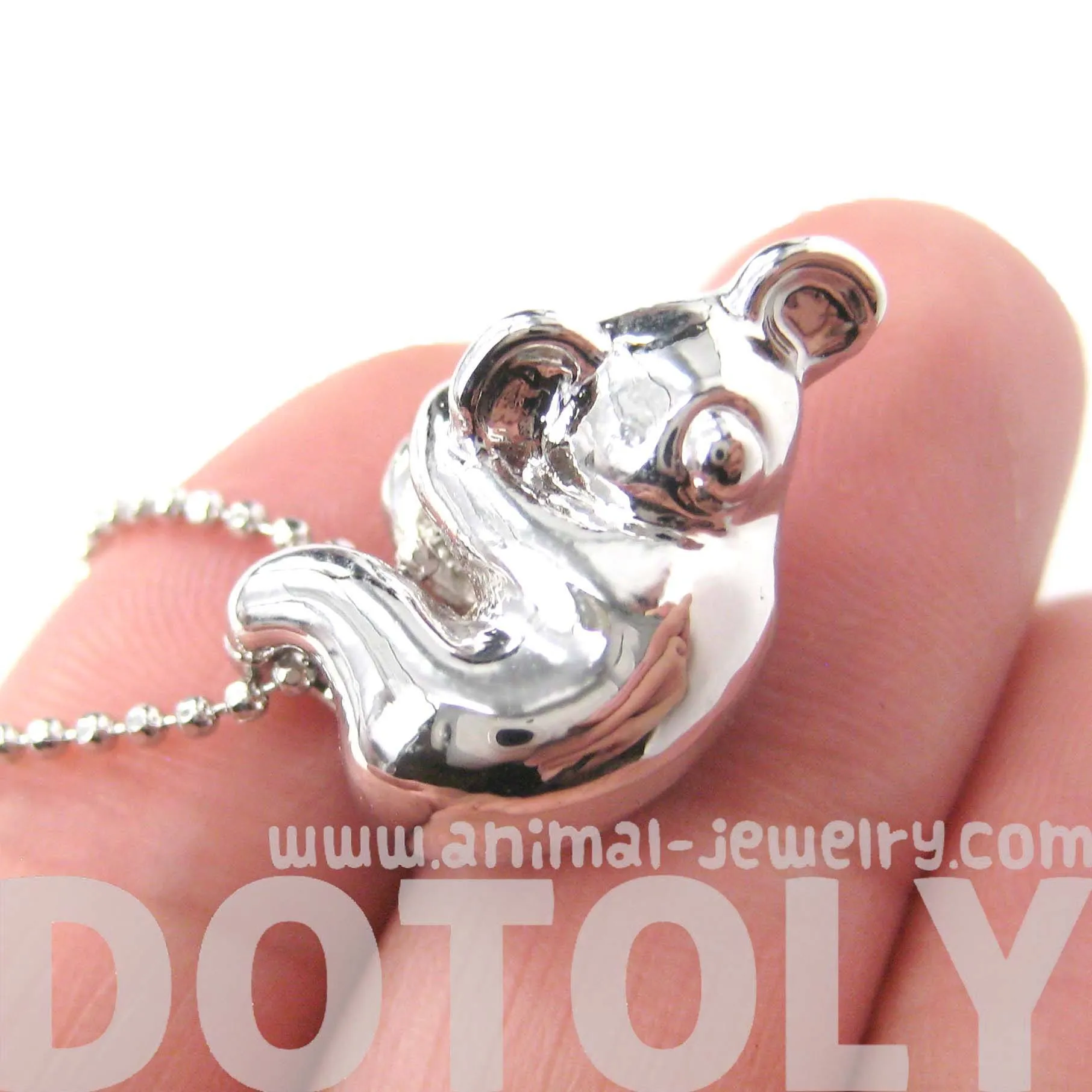 Sleek Abstract Koala Bear Shaped Animal Pendant Necklace in Silver | DOTOLY