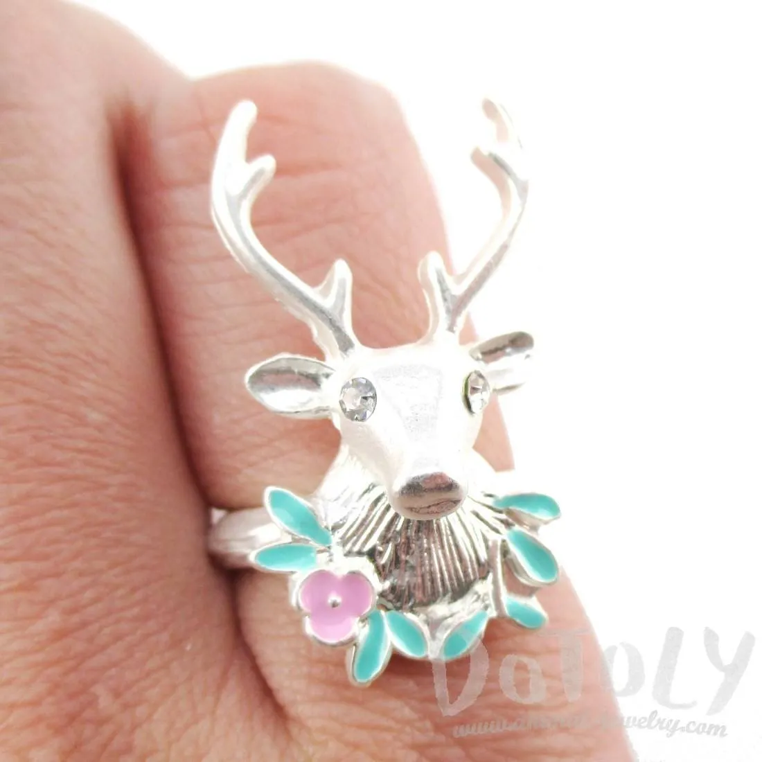 Stag Head Trophy Shaped Animal Ring in Silver | DOTOLY