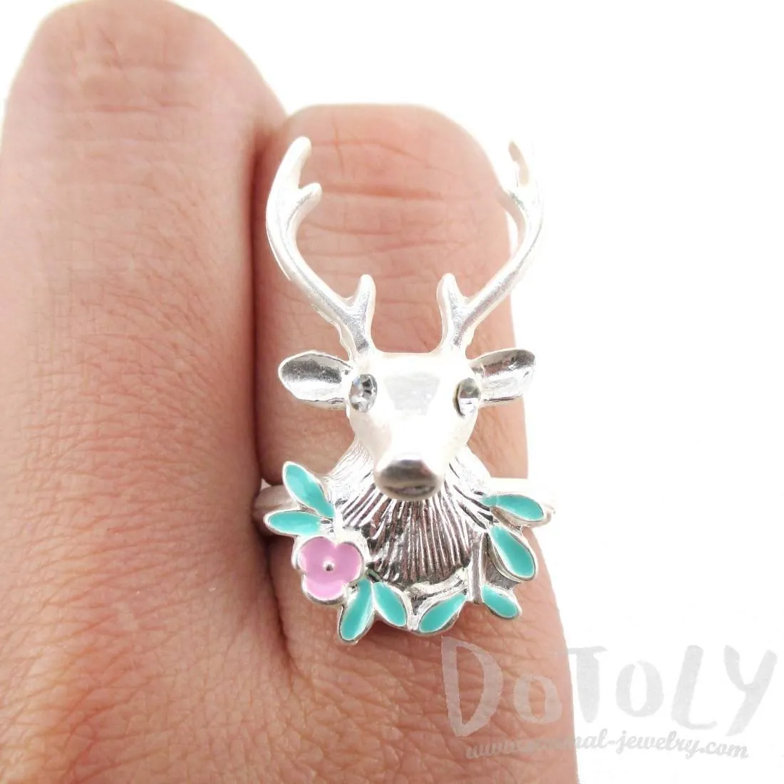 Stag Head Trophy Shaped Animal Ring in Silver | DOTOLY