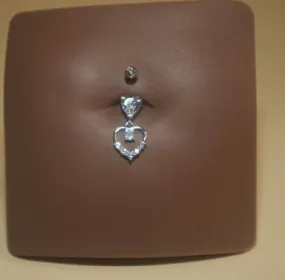 Steel Dangling Double Heart Gem Navel Belly Button Body