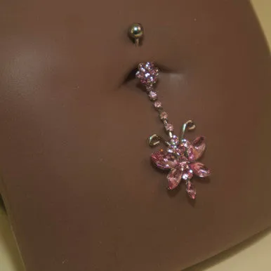 Steel Gem Flower Butterfly Navel Belly Button Ring