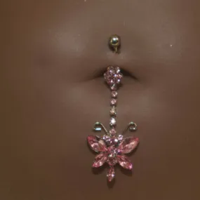 Steel Gem Flower Butterfly Navel Belly Button Ring