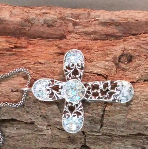 Sterling Silver cross with Roman Glass, Silver Cross for woman, cross from the holy land