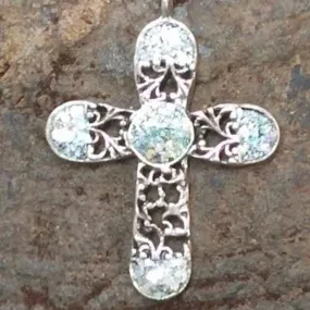 Sterling Silver cross with Roman Glass, Silver Cross for woman, cross from the holy land