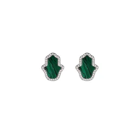 Sterling Silver Malachite Hamsa Vintage Stud Earrings