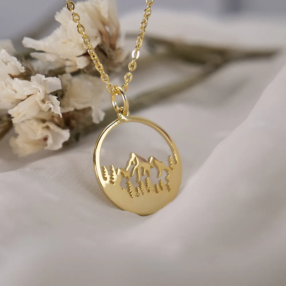 Sterling Silver Mountain Necklace Wanderlust Necklace Forest Necklace