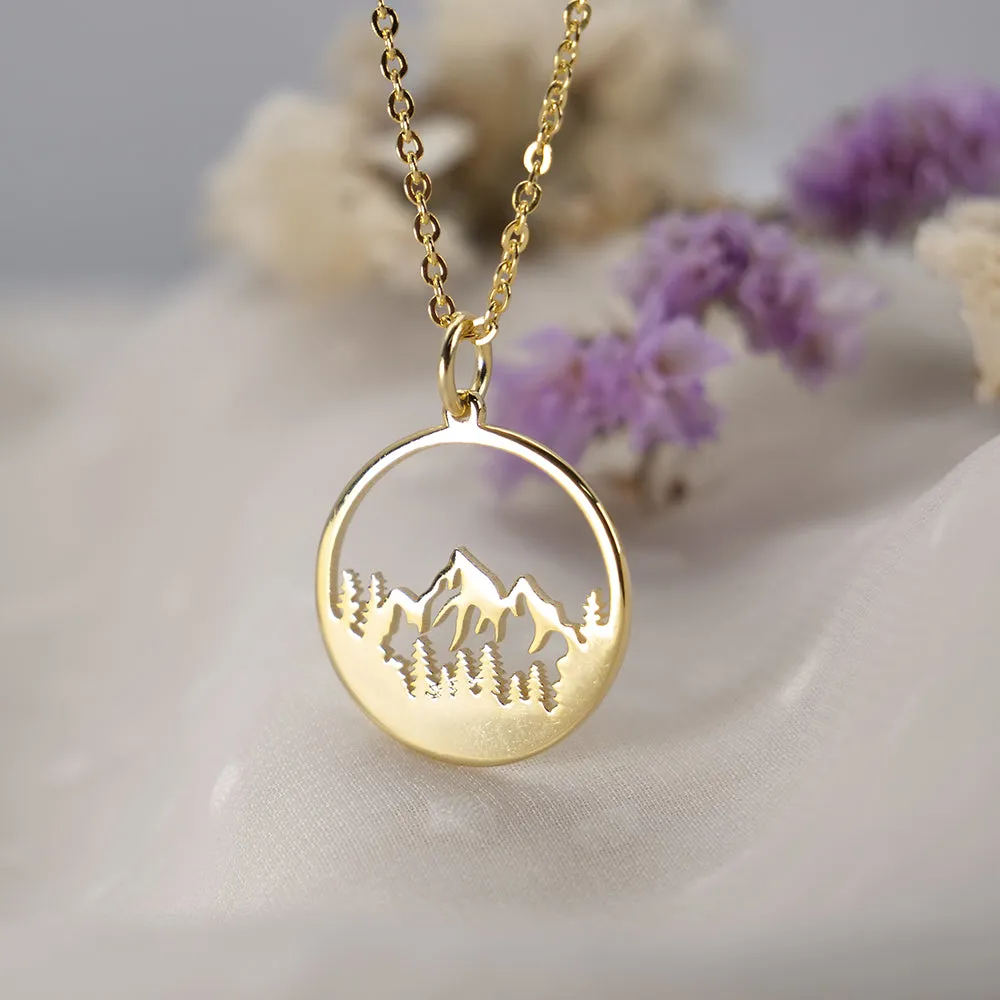 Sterling Silver Mountain Necklace Wanderlust Necklace Forest Necklace