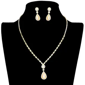 Teardrop Pearl Accented Rhinestone Jewelry Set