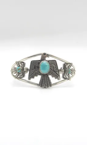 THUNDERBIRD Native American Sterling Silver & Turquoise Thunderbird Cuff Signed Sterling GRHE H