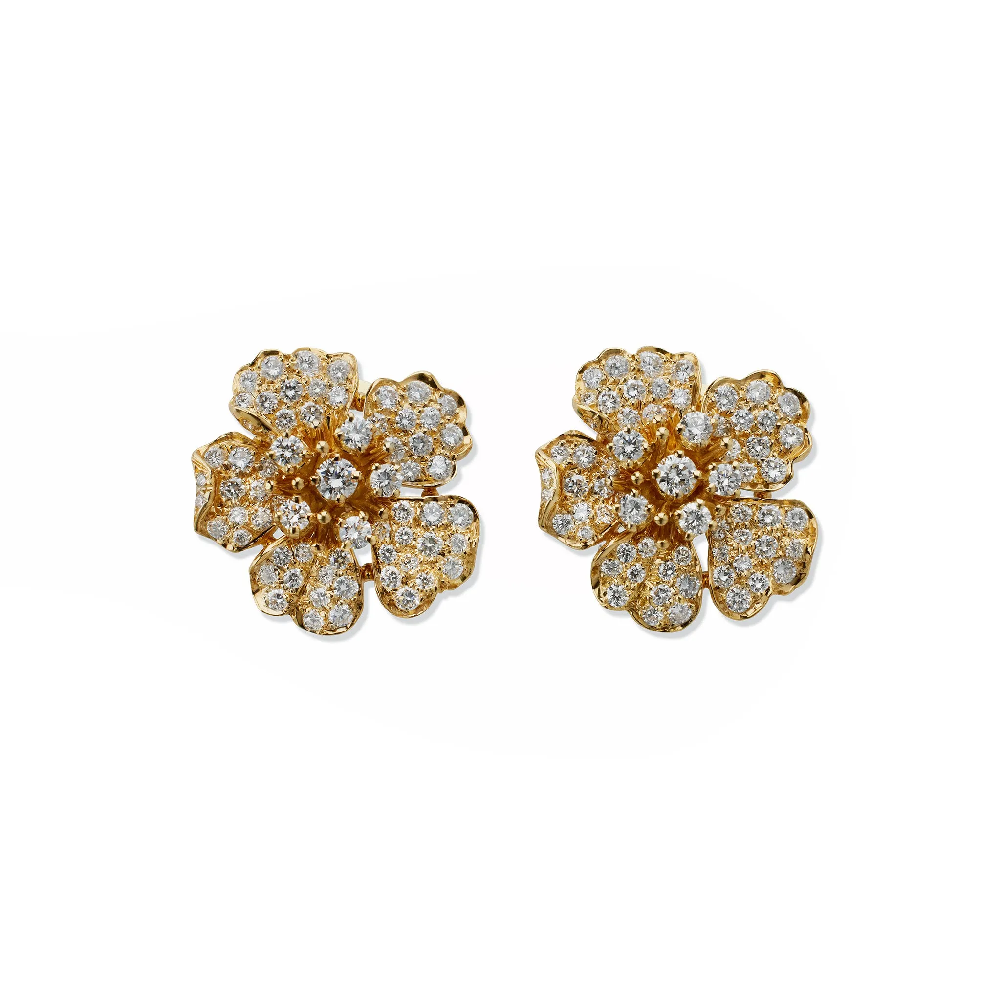 Tiffany & Co. Diamond Flower Blossom Clip Earrings