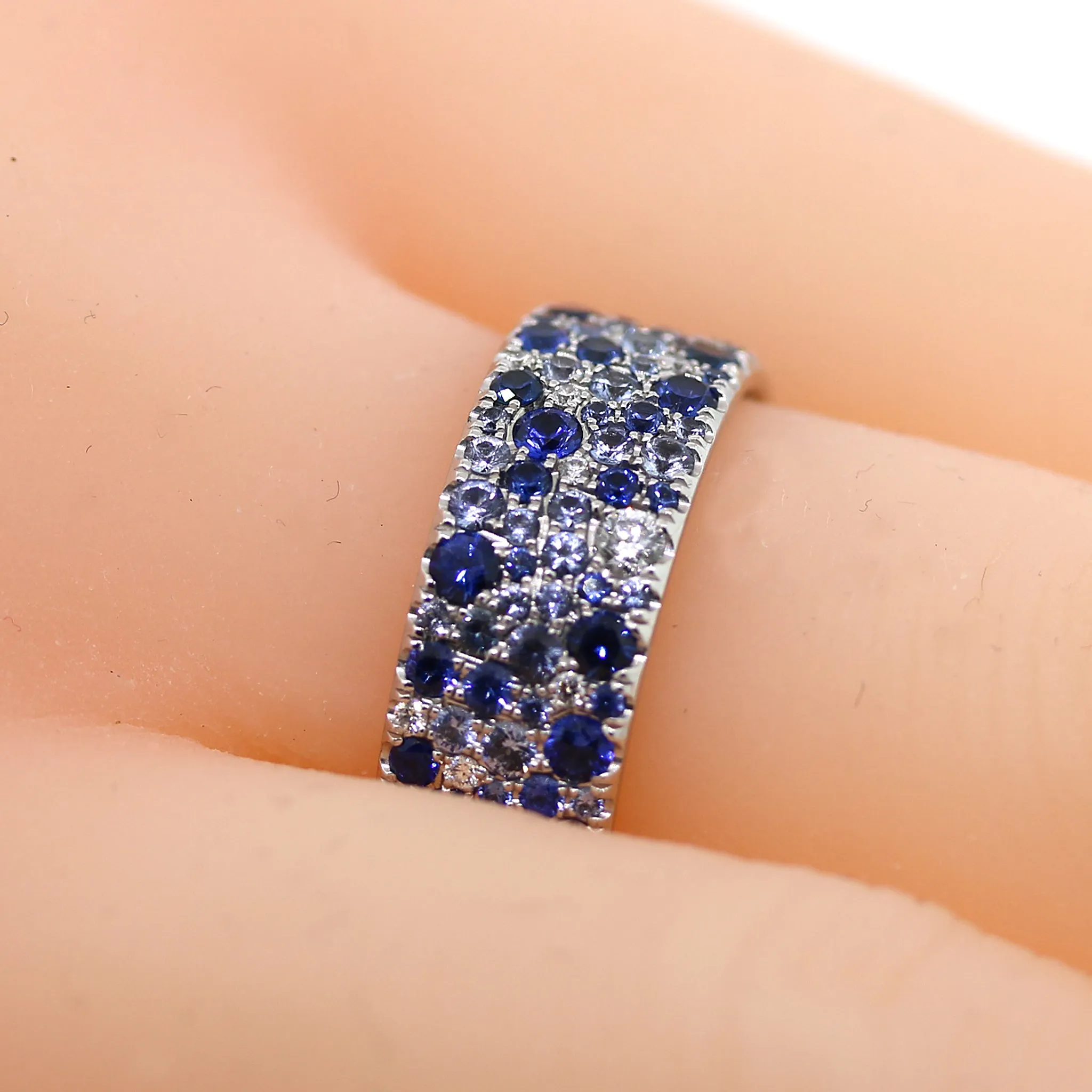 Tiffany and Co. Metro Collection Ring with Blue Sapphires & Diamonds