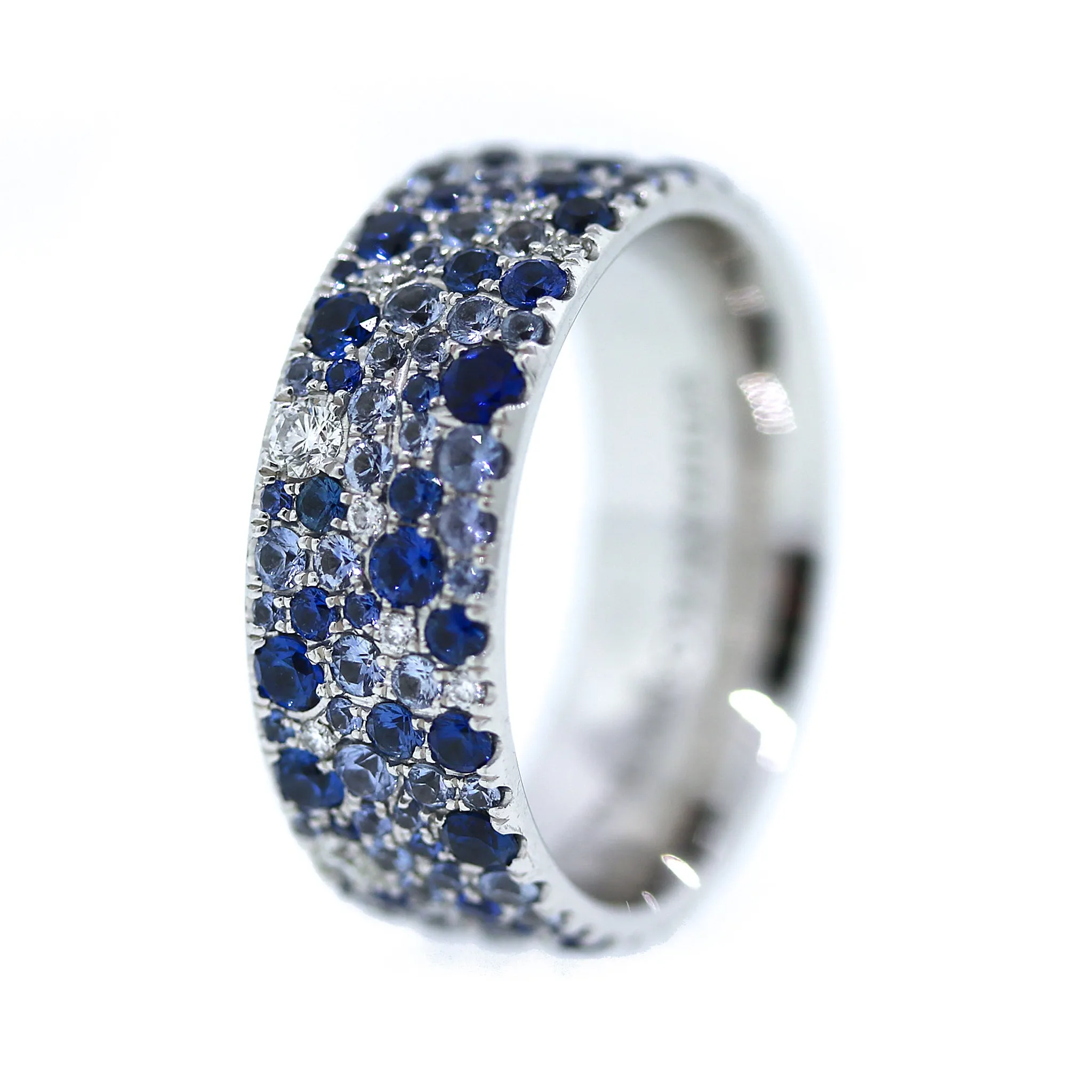 Tiffany and Co. Metro Collection Ring with Blue Sapphires & Diamonds