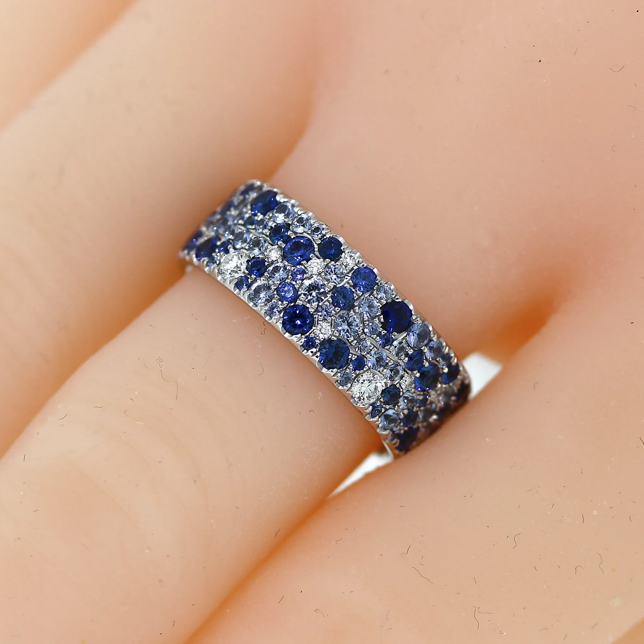 Tiffany and Co. Metro Collection Ring with Blue Sapphires & Diamonds