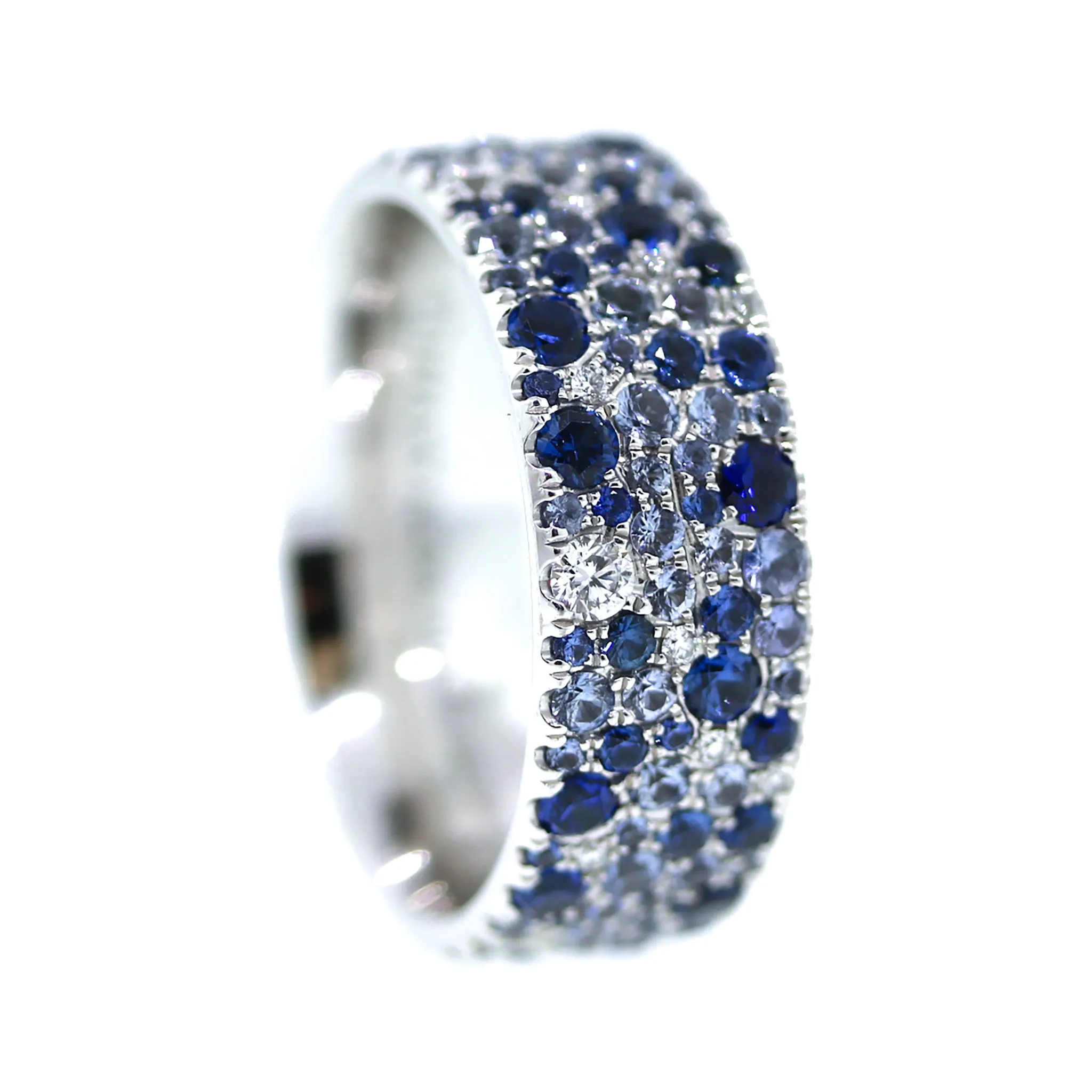 Tiffany and Co. Metro Collection Ring with Blue Sapphires & Diamonds