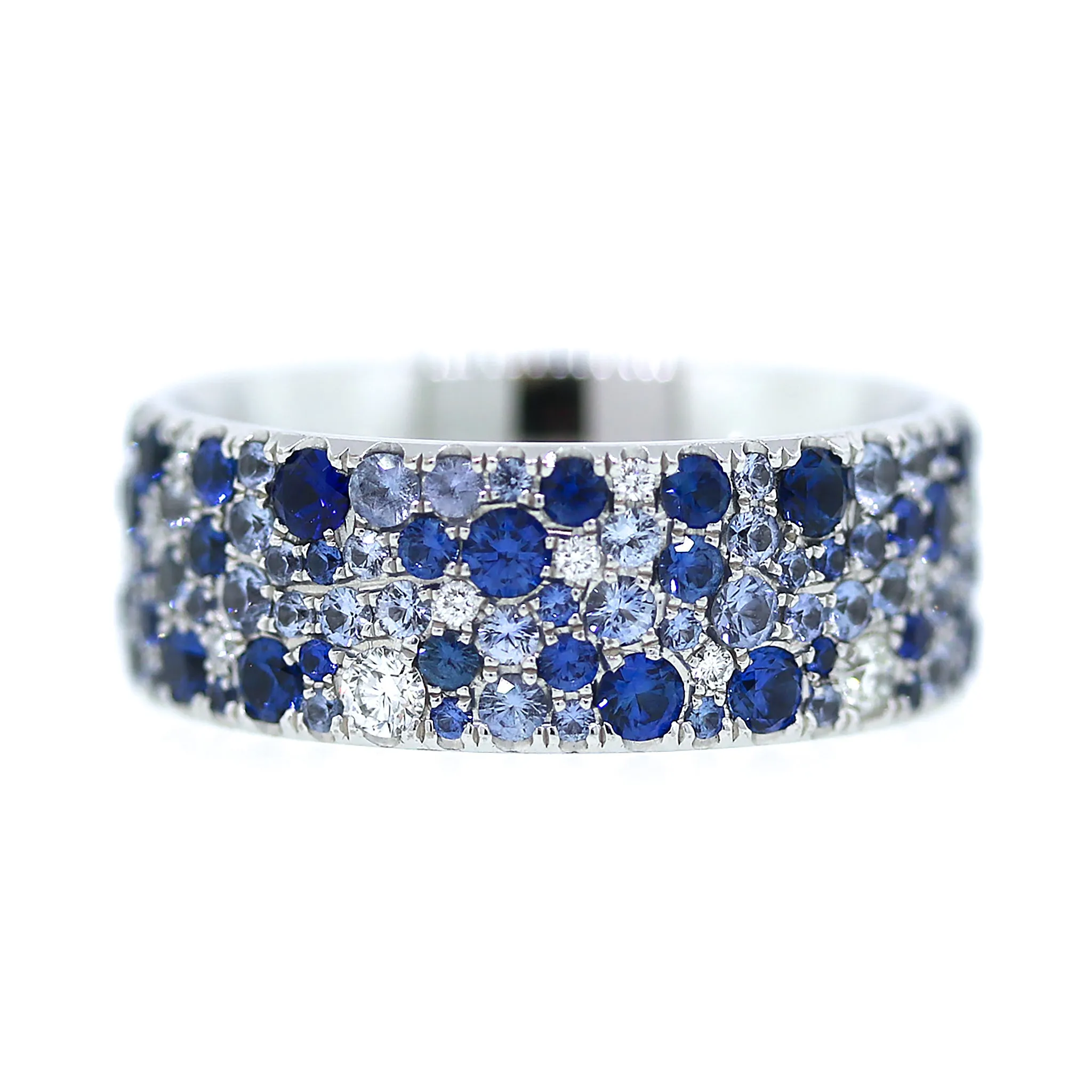 Tiffany and Co. Metro Collection Ring with Blue Sapphires & Diamonds