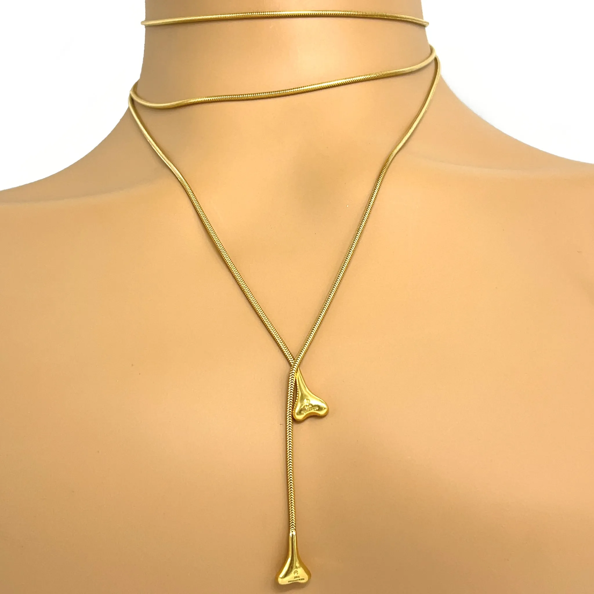 Tiffany and Co. Vintage Bone End Long Lariat Necklace in 18k Yellow Gold