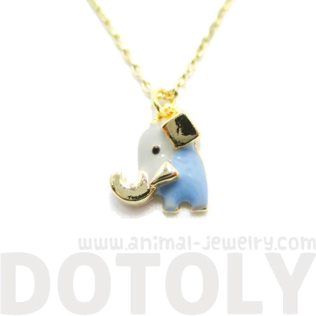 Tiny Abstract Elephant Shaped Enamel Pendant Necklace | Animal Jewelry