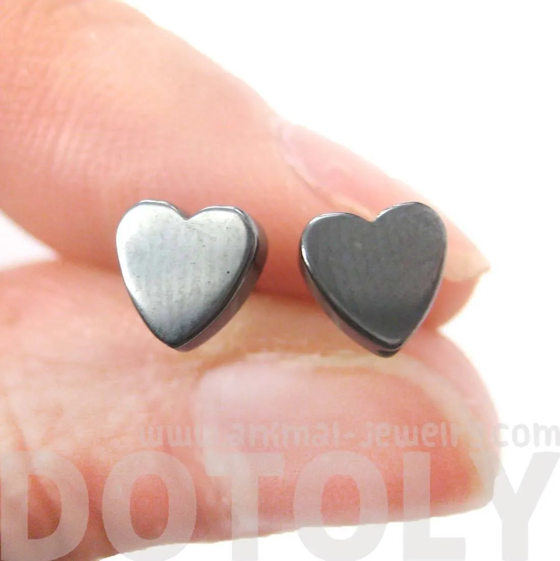 Tiny Classic Heart Shaped Stud Earrings in Gunmetal Silver | DOTOLY