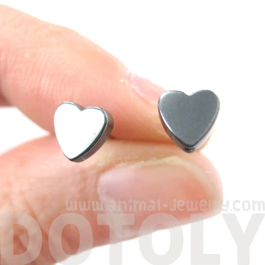 Tiny Classic Heart Shaped Stud Earrings in Gunmetal Silver | DOTOLY