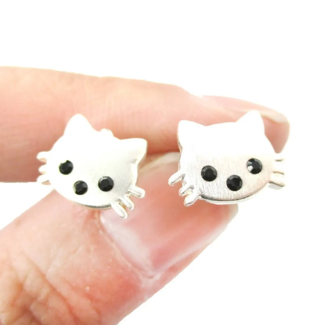 Tiny Kitty Cat Shaped Animal Stud Earrings in Silver with Allergy Free Posts | Animal Jewelry