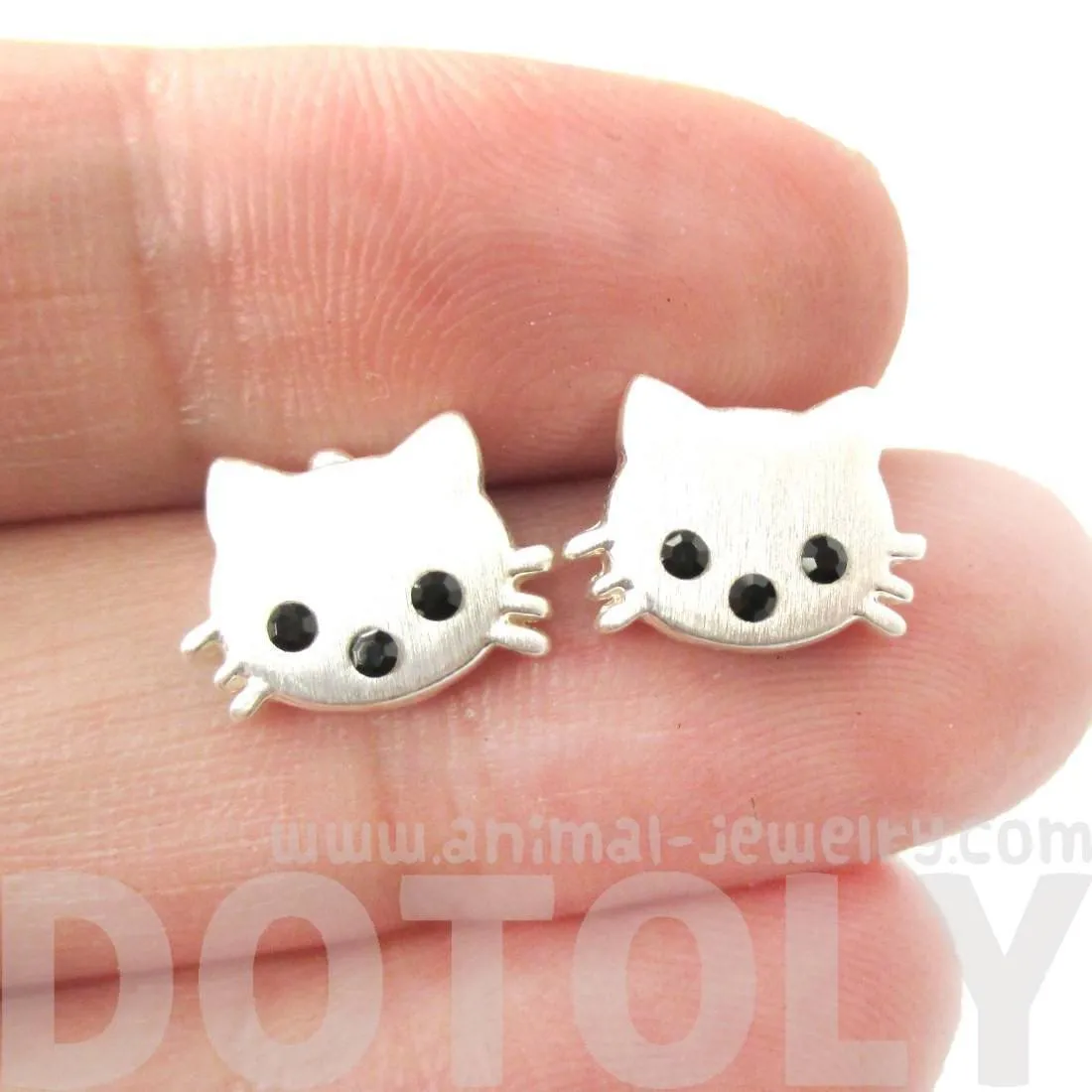 Tiny Kitty Cat Shaped Animal Stud Earrings in Silver with Allergy Free Posts | Animal Jewelry