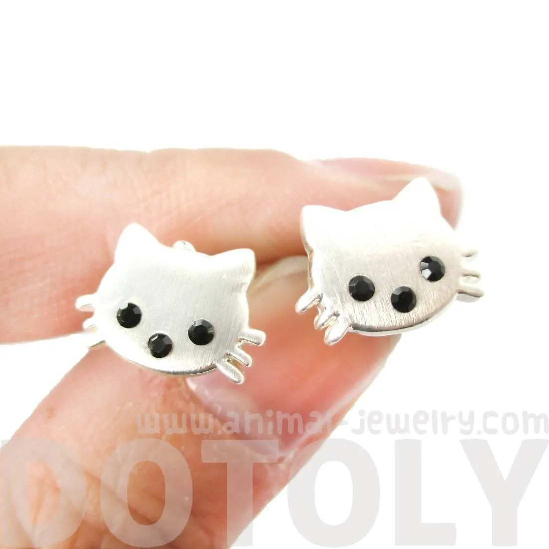 Tiny Kitty Cat Shaped Animal Stud Earrings in Silver with Allergy Free Posts | Animal Jewelry