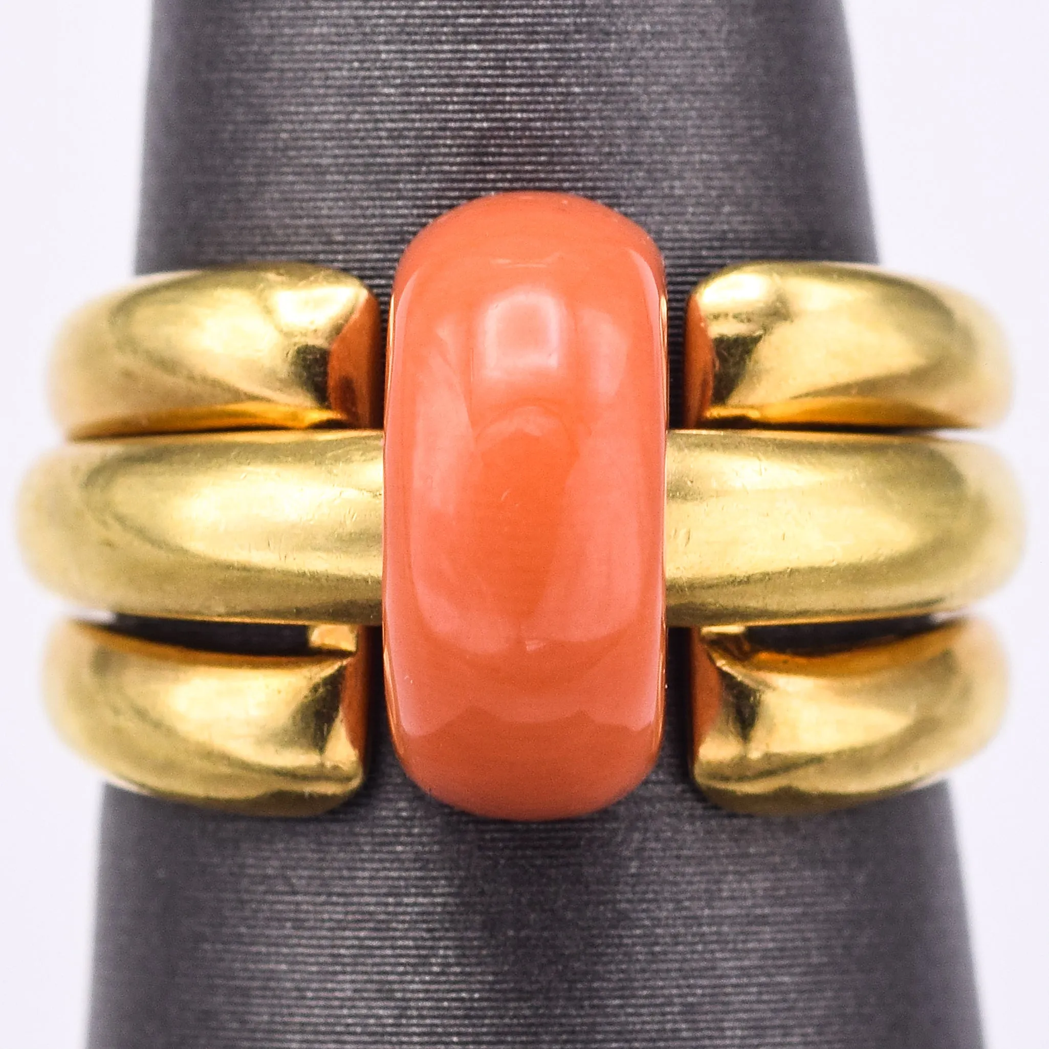 Van Cleef & Arpels 18K Gold Red Coral & 0.40 TCW Diamond 5 Piece Interchangeable Ring Set 12.1G