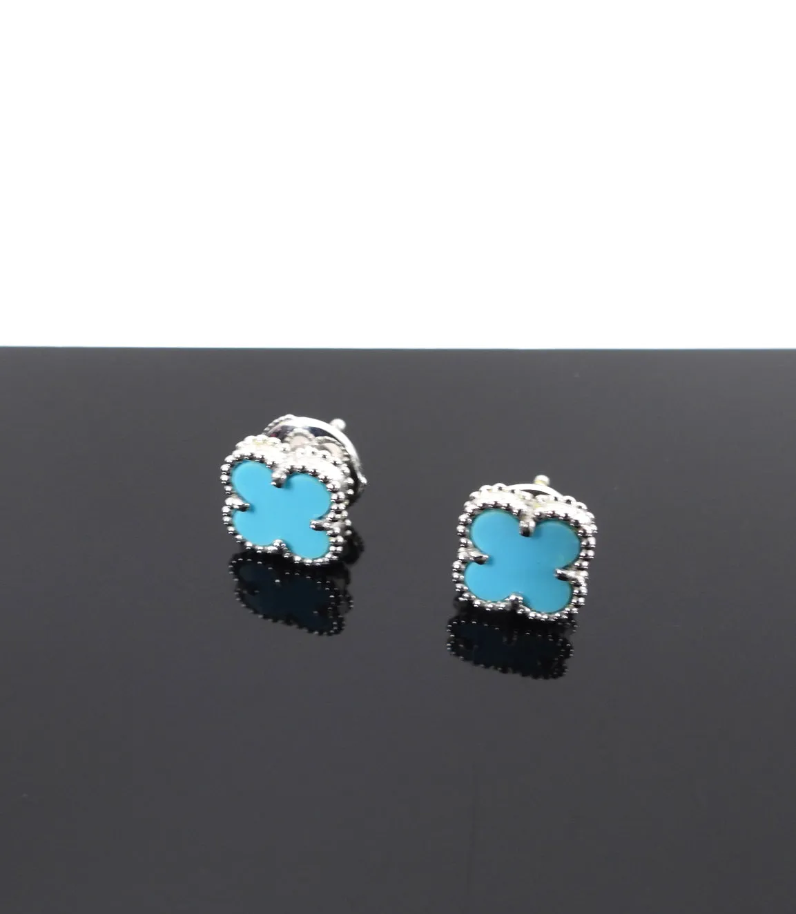 Van Cleef & Arpels Sweet Alhambra White Gold Turquoise Stud Earrings