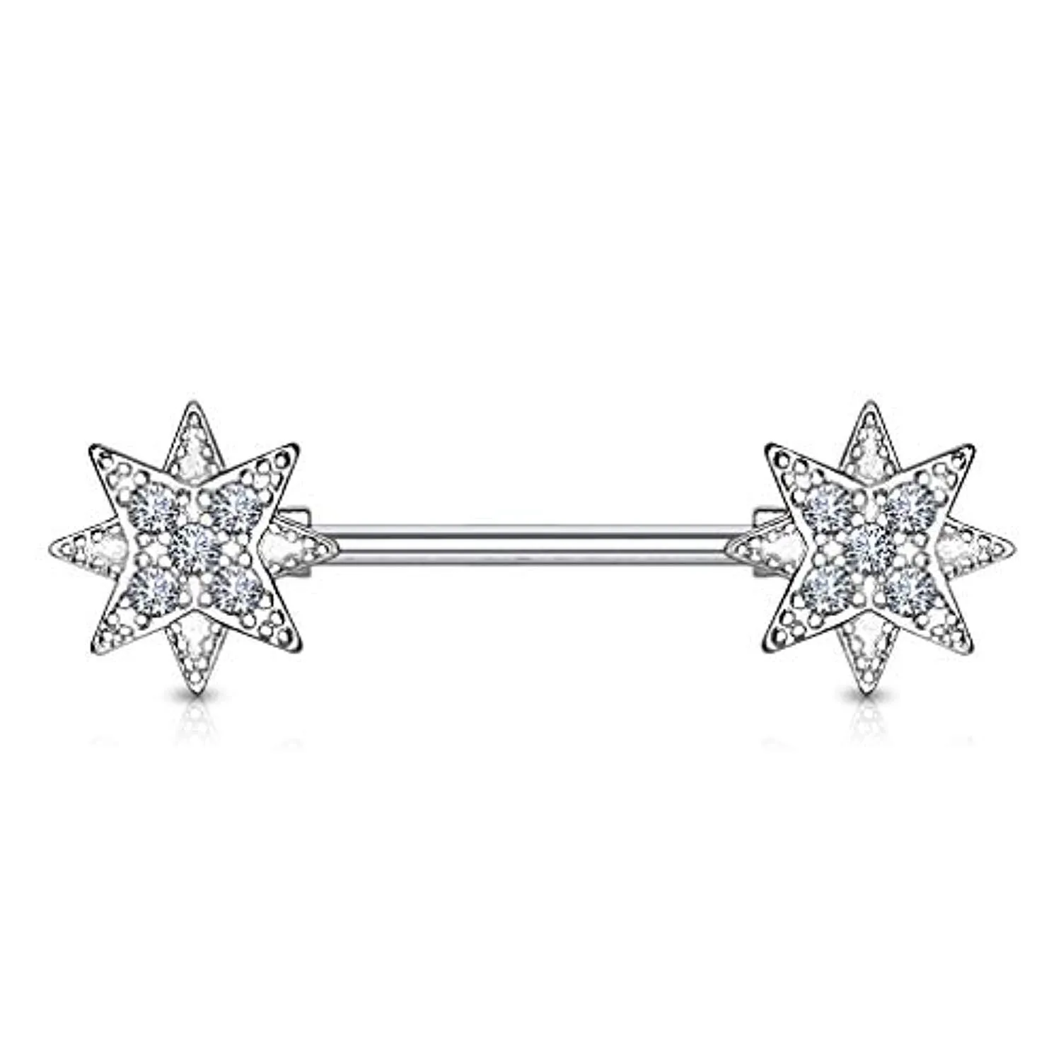 WildKlass CZ Paved Starburst Ends 316L Surgical Steel Nipple Barbell Rings