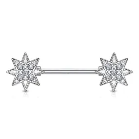 WildKlass CZ Paved Starburst Ends 316L Surgical Steel Nipple Barbell Rings